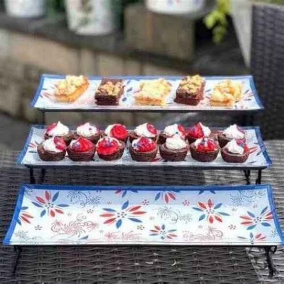 Temptations 3 Tier Desser & Appetizers Severing Tray Platter Red White Blue New - Picture 2 of 2